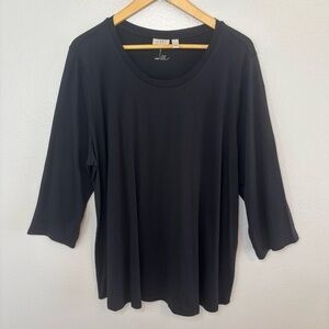 LOGO by Lori Goldstein The Tee Black Modal Cotton 3/4 Sleeve T - Shirt | Size XL